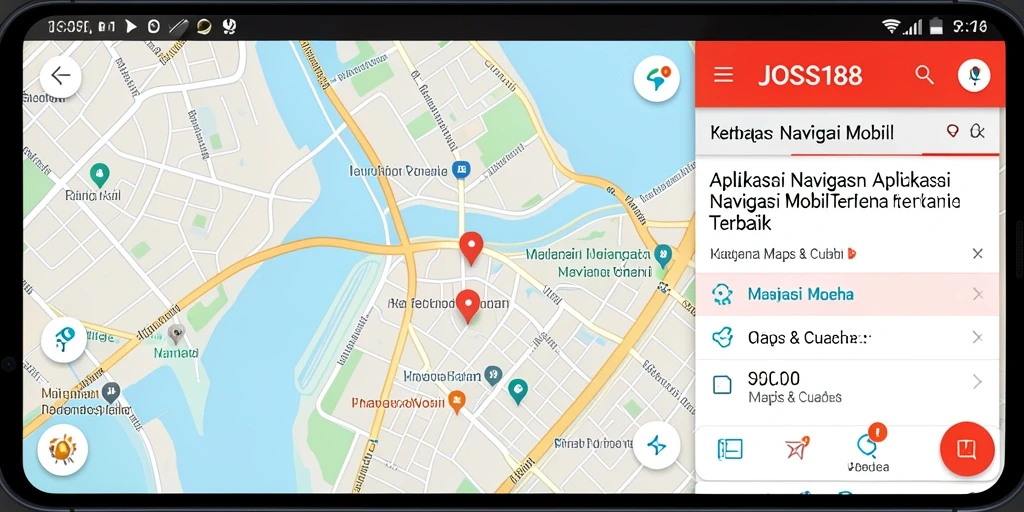 Antarmuka aplikasi JOSS188 dengan peta navigasi mobil yang interaktif.