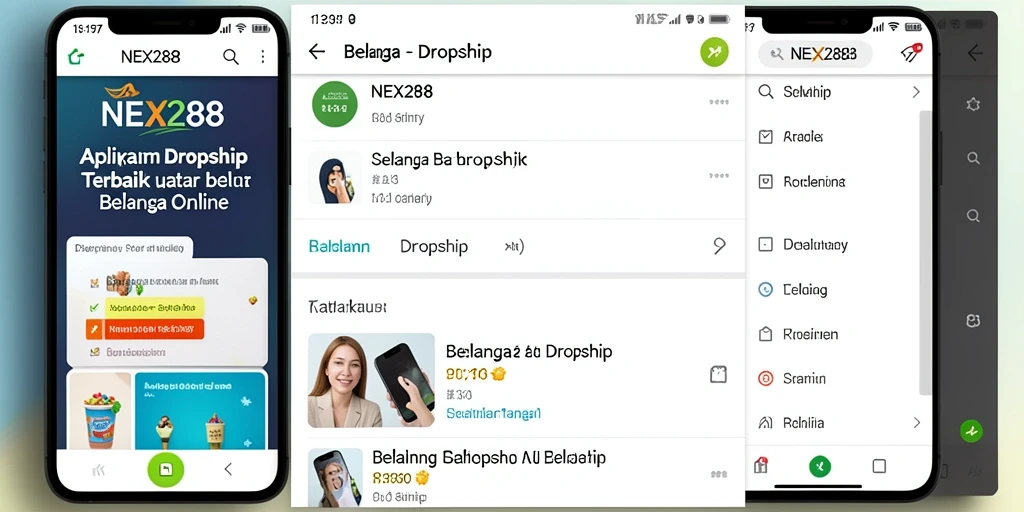 Tampilan antarmuka aplikasi NEX288 yang user-friendly untuk belanja Dropship.