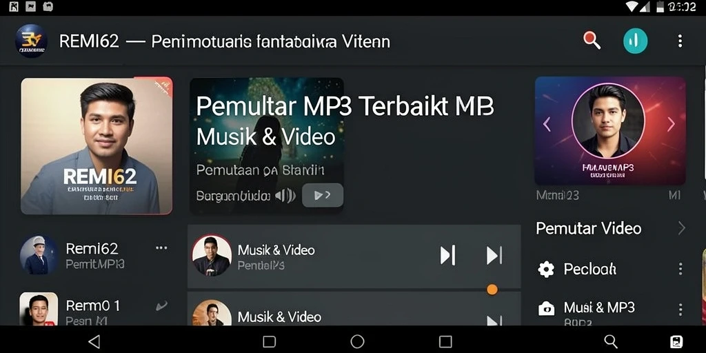 Screenshot utama REMI62 menampilkan antarmuka Pemutar MP3 yang user-friendly.
